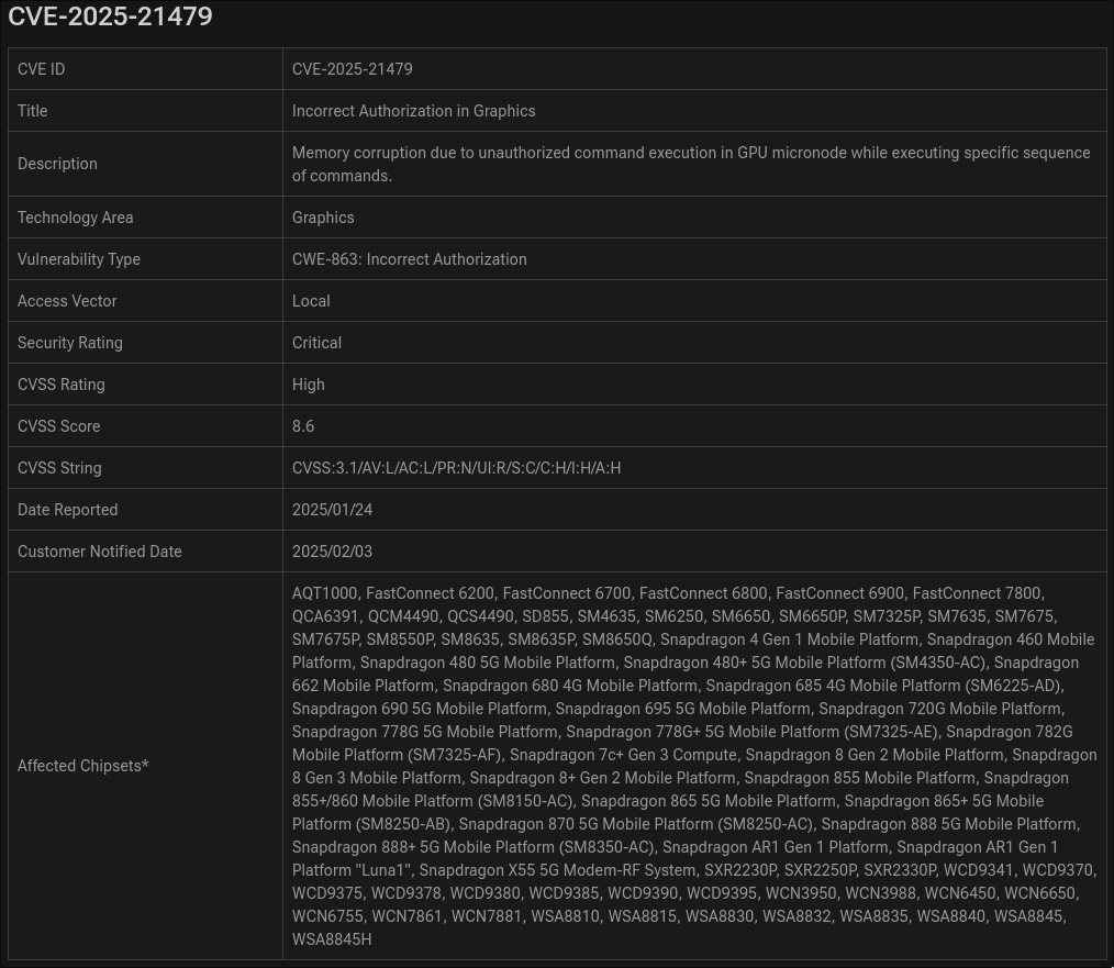 Screenshot of the Qualcomm Advisory